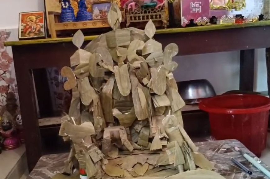 idol made of bay leaves in sonarpur durga puja which after the puja for Guinness World Records