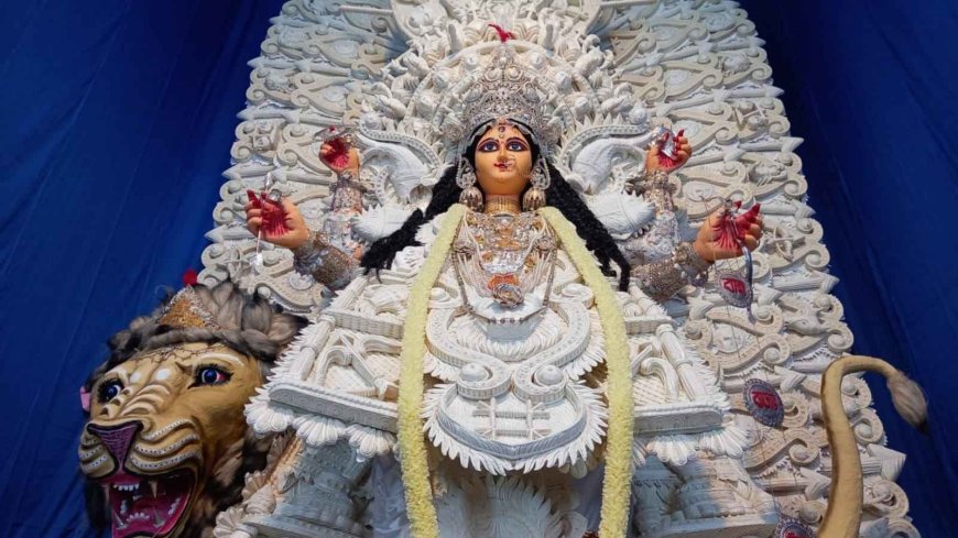 jagaddhatri puja decoration on shola known as indian cork in chandannagar