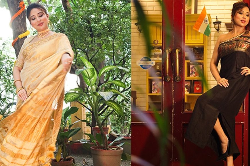 পুজোর কয়েকদিন আগেই ‘লক্ষ্মীকান্তপুর লোকাল’-এর পোস্টার লুক প্রকাশ পেয়েছে। আপাতত সেই ছবির অপেক্ষায় বাংলার দর্শক। তার আগে পুজোর সাজে নজর কেড়েছেন সঙ্গীতা। এথনিক, সাবেকিয়ানা এবং ফিউশন ড্রেসের তিন লুকে ‘ক্লাসি’ তিনি। বর্তমানে মেয়েরা যতই সারা বছর পাশ্চাত্য পোশাকে স্বাচ্ছন্দ্যবোধ করুক, যে কোনও পুজো-পার্বনে আজও বেশিরভাগেরই পছন্দ শাড়ি। গ্লোন্ডেন টিস্যুর উপর জারদৌসি কাজের শাড়ি পরেছেন সঙ্গীতা। সঙ্গে আলগা খোপায় জড়ানো মালা। গলায়-কানে ও হাতে গোল্ডেন জুয়েলারির আধুনিকতার ছোঁয়াতেও যেন স্নিগ্ধতার ছ