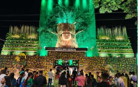 দাও ফিরে সে অরণ্য, পরিবেশ সচেতনতার বার্তা দিয়ে সাত হাজার চারাগাছ দিয়ে তৈরি হয়েছে মণ্ডপ, প্রতিমা গড়তে ব্যবহার হয়েছে গাছের পাতা