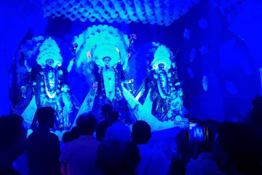 থিমের সঙ্গে সঙ্গতি রেখে তৈরি হয়েছে প্রতিমা। আলো, শব্দের মিলিত আবহে এবারের কালীপুজো উপভোগ করছেন দর্শকরা। ছবিতে তরুচ্ছায়া ক্লাবের প্রতিমা।
